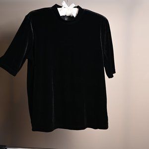 Black Velvet Mock Neck top with Short Sleeves, Petite L by Lord & Taylor
